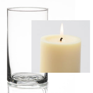 Richland Pillar Candle 3" & Eastland Cylinder Holder 6" Set of 12 (Choose your Color)