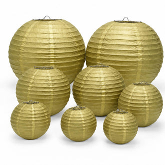 Set of 8 Gold Hanging Paper Lanterns, Assorted Size Decorative Round Chinese Sky Lanterns - 6",8",10",14"