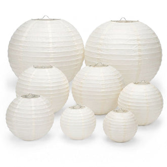 Set of 8 Ivory Hanging Paper Lanterns, Assorted Size Decorative Round Chinese Sky Lanterns - 6",8",10",14"