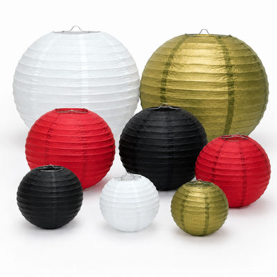 Set of 8 Mixed Red Gold Hanging Paper Lanterns, Assorted Size Decorative Round Chinese Sky Lanterns - 6",8",10",14" - thumbnail number 1