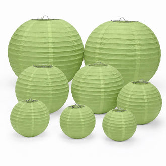 Set of 8 Sage Green Hanging Paper Lanterns, Assorted Size Decorative Round Chinese Sky Lanterns - 6",8",10",14"
