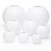 Set of 8 white paper lanterns in assorted sizes arranged on a white background - thumbnail number 1