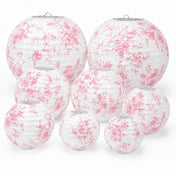Set of 8 white and pink floral French toile paper lanterns - thumbnail number 1