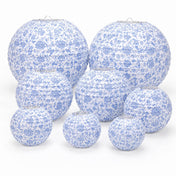 Blue and white French toile paper lanterns in multiple assorted sizes - thumbnail number 1