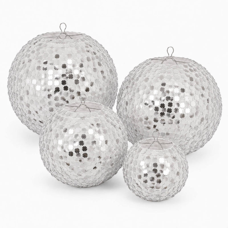 Set of four silver payette sequin hanging lanterns on white - thumbnail number 1