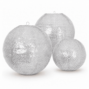 Set of 3 shimmering silver sequin fabric hanging lanterns in 14, 16, and 20 inch sizes - thumbnail number 1