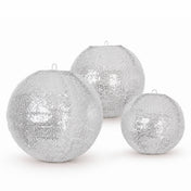 Set of 3 shimmering silver sequin fabric decorative hanging lantern lampshades in varying sizes - thumbnail number 1