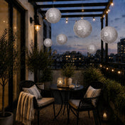 Shimmer silver sequin fabric hanging lanterns on a balcony - thumbnail number 6