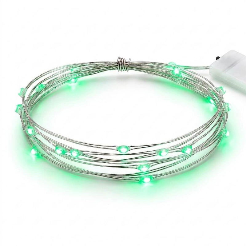 20 LED green micro fairy string lights coiled with a battery pack - thumbnail number 1