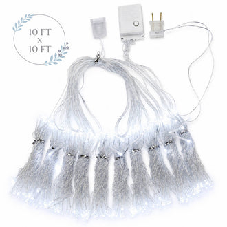 Cool White 300 LED Icicle Curtain String Lights 10ft with 8 Modes & Inline Memory Controller