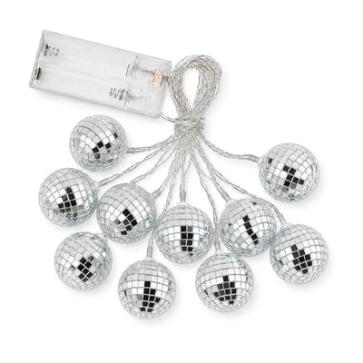 10 LED Silver Disco Mirror Ball String Light Garland 6ft Warm White - Battery Operated Accent Lights