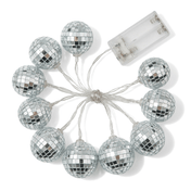 Silver disco mirror ball string light garland with a battery pack on a white background - thumbnail number 3