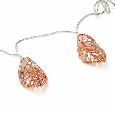Rose gold leaf string light garland with warm white LED lights on a white backdrop - thumbnail number 3