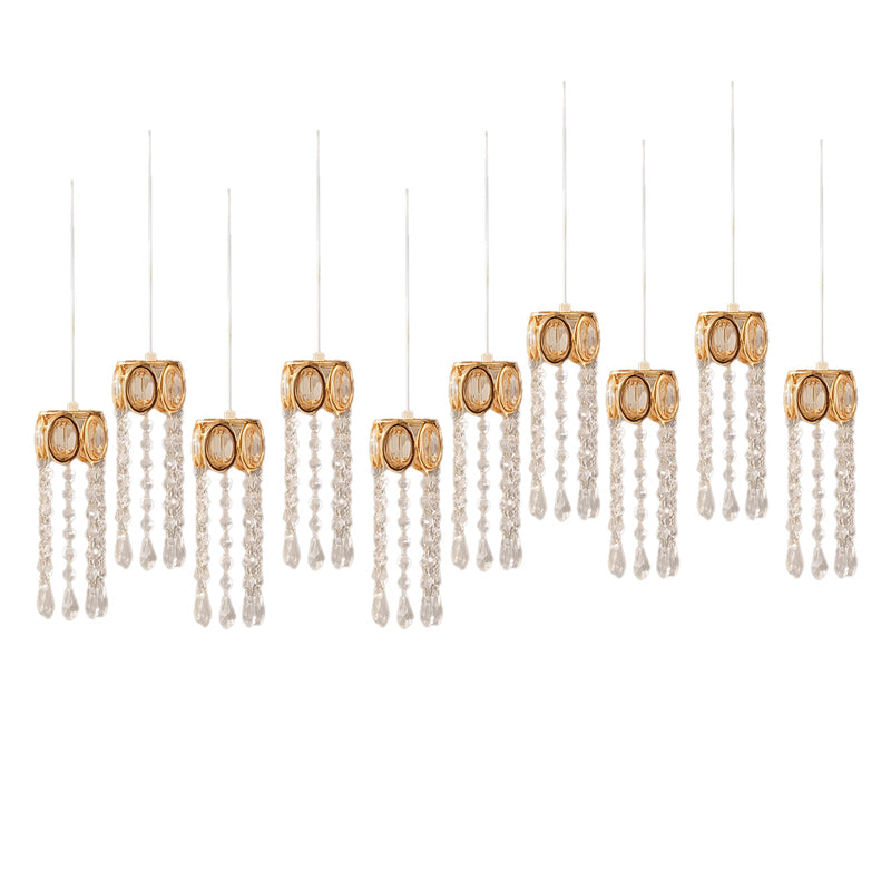 Warm white LED crystal string lights with gold oval frames and hanging teardrop pendants - thumbnail number 1