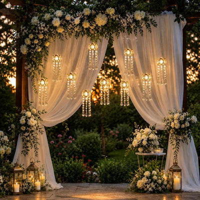 LED Crystal String Lights, Gold Oval Frame with Hanging Teardrop Pendants, Warm White Plug-in Chandelier Décor - thumbnail number 6