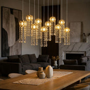 LED Crystal String Lights, Gold Oval Frame with Hanging Teardrop Pendants, Warm White Plug-in Chandelier Décor - thumbnail number 9