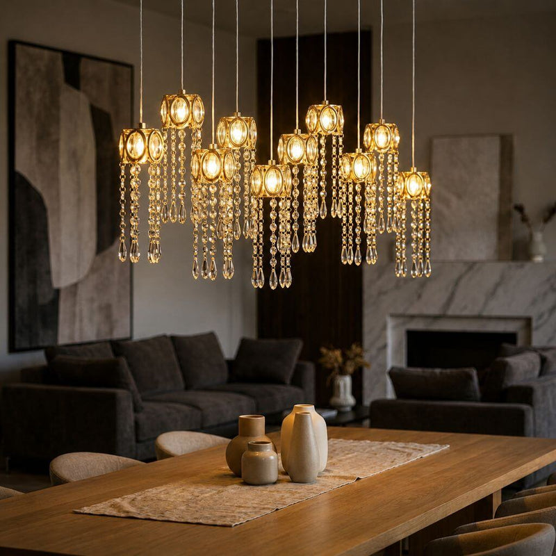 LED Crystal String Lights, Gold Oval Frame with Hanging Teardrop Pendants, Warm White Plug-in Chandelier Décor - thumbnail number 9
