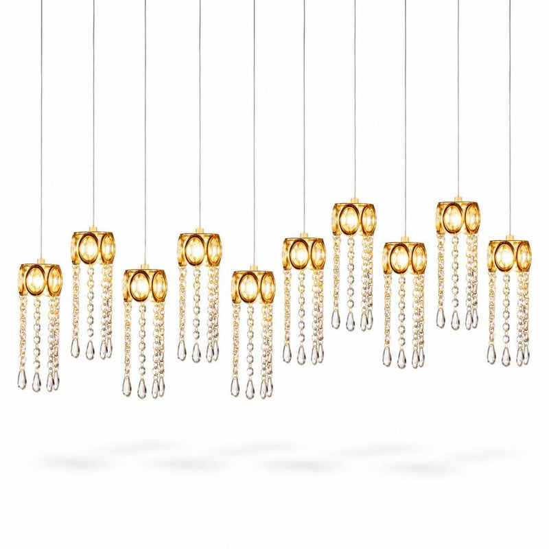LED Crystal String Lights, Gold Oval Frame with Hanging Teardrop Pendants, Warm White Plug-in Chandelier Décor - thumbnail number 2