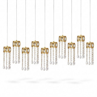 LED Crystal String Lights, Gold Oval Frame with Hanging Teardrop Pendants, Warm White Plug-in Chandelier Décor