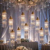 LED Crystal String Lights, Gold Bell Frame with Hanging Prism Pendants, Warm White Plug-in Chandelier Décor - thumbnail number 6