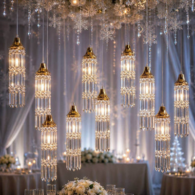 LED Crystal String Lights, Gold Bell Frame with Hanging Prism Pendants, Warm White Plug-in Chandelier Décor - thumbnail number 6