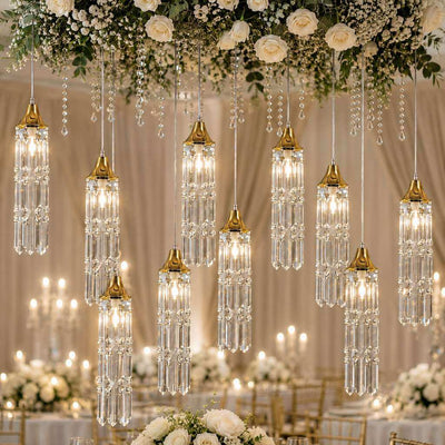 LED Crystal String Lights, Gold Bell Frame with Hanging Prism Pendants, Warm White Plug-in Chandelier Décor - thumbnail number 7