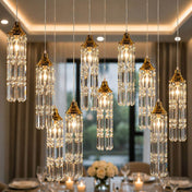LED Crystal String Lights, Gold Bell Frame with Hanging Prism Pendants, Warm White Plug-in Chandelier Décor - thumbnail number 9