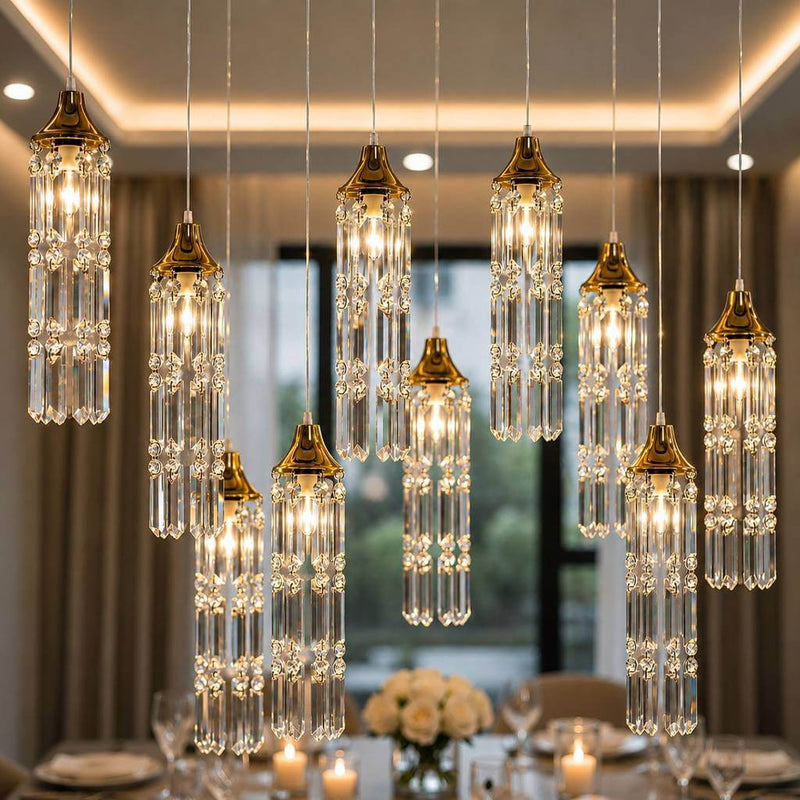 LED Crystal String Lights, Gold Bell Frame with Hanging Prism Pendants, Warm White Plug-in Chandelier Décor - thumbnail number 9