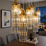LED Crystal String Lights, Gold Bell Frame with Hanging Prism Pendants, Warm White Plug-in Chandelier Décor - thumbnail number 10
