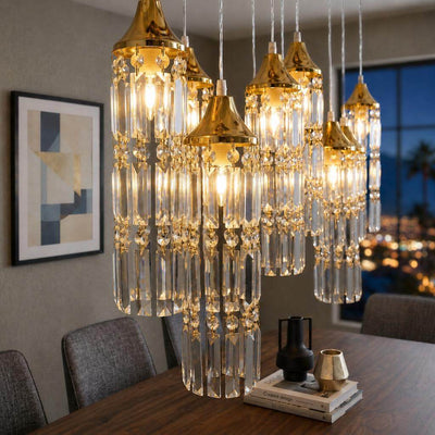 LED Crystal String Lights, Gold Bell Frame with Hanging Prism Pendants, Warm White Plug-in Chandelier Décor - thumbnail number 10
