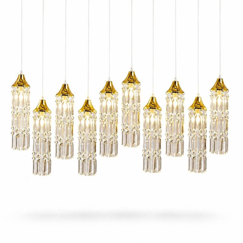 LED Crystal String Lights, Gold Bell Frame with Hanging Prism Pendants, Warm White Plug-in Chandelier Décor - thumbnail number 2