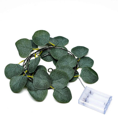 Coiled green silk eucalyptus leaf garland string lights with a battery box - thumbnail number 1