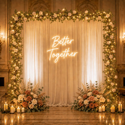 Rose and light garland around a "Better Together" neon backdrop - thumbnail number 3
