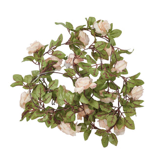 20 LED Blush Silk Rose Flower Garland Vine String Lights, Warm White Battery Operated 7ft