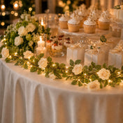 20 LED White Silk Rose Flower Garland Vine String Lights, Warm White Battery Operated 7ft - thumbnail number 3