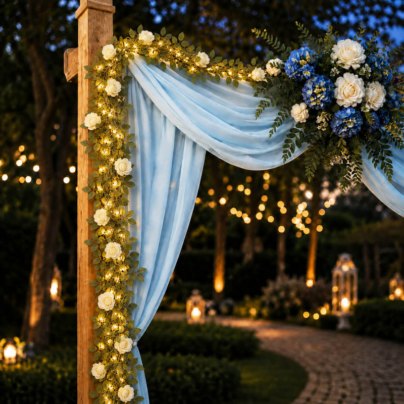 20 LED White Silk Rose Flower Garland Vine String Lights, Warm White Battery Operated 7ft - thumbnail number 6