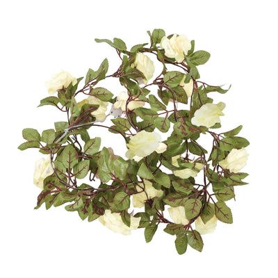 20 LED White Silk Rose Flower Garland Vine String Lights, Warm White Battery Operated 7ft - thumbnail number 1