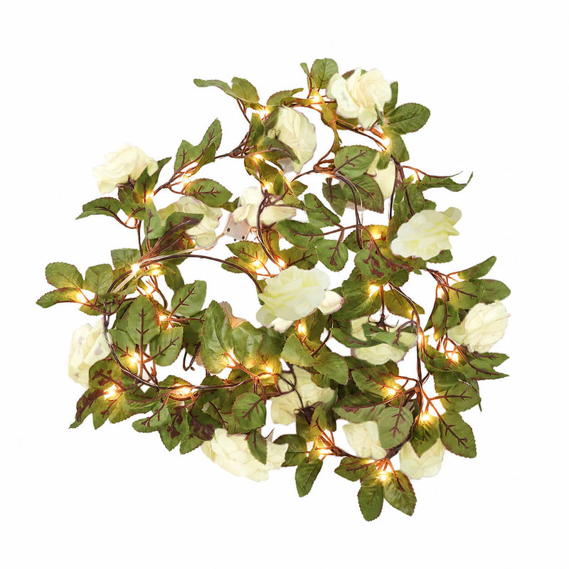 20 LED White Silk Rose Flower Garland Vine String Lights, Warm White Battery Operated 7ft - thumbnail number 2