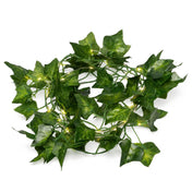Warm white 20 LED green silk ivy garland string lights on a white background - thumbnail number 2
