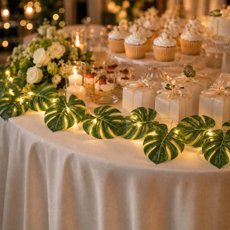 Warm White LED Artificial Monstera Leaf Garland String Lights, Wall Hanging Tropical Palm Leaves Vine 10ft - thumbnail number 3