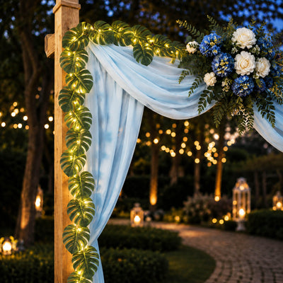 Warm White LED Artificial Monstera Leaf Garland String Lights, Wall Hanging Tropical Palm Leaves Vine 10ft - thumbnail number 4