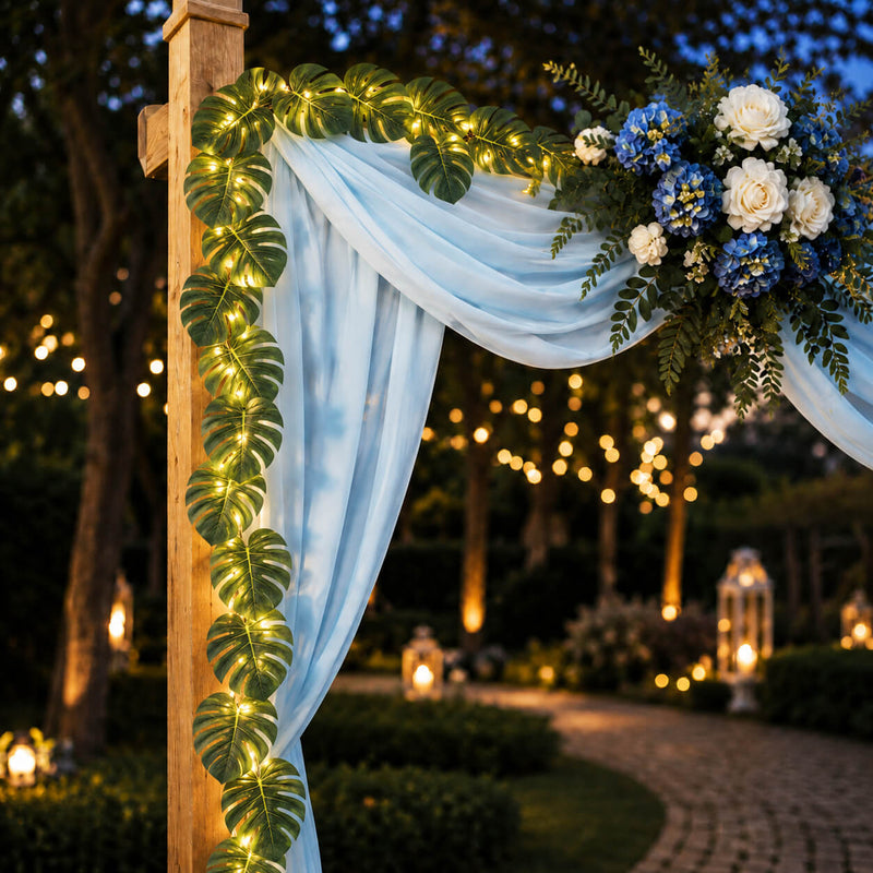 Warm White LED Artificial Monstera Leaf Garland String Lights, Wall Hanging Tropical Palm Leaves Vine 10ft - thumbnail number 4