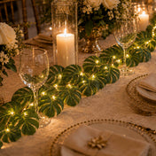Warm White LED Artificial Monstera Leaf Garland String Lights, Wall Hanging Tropical Palm Leaves Vine 10ft - thumbnail number 7