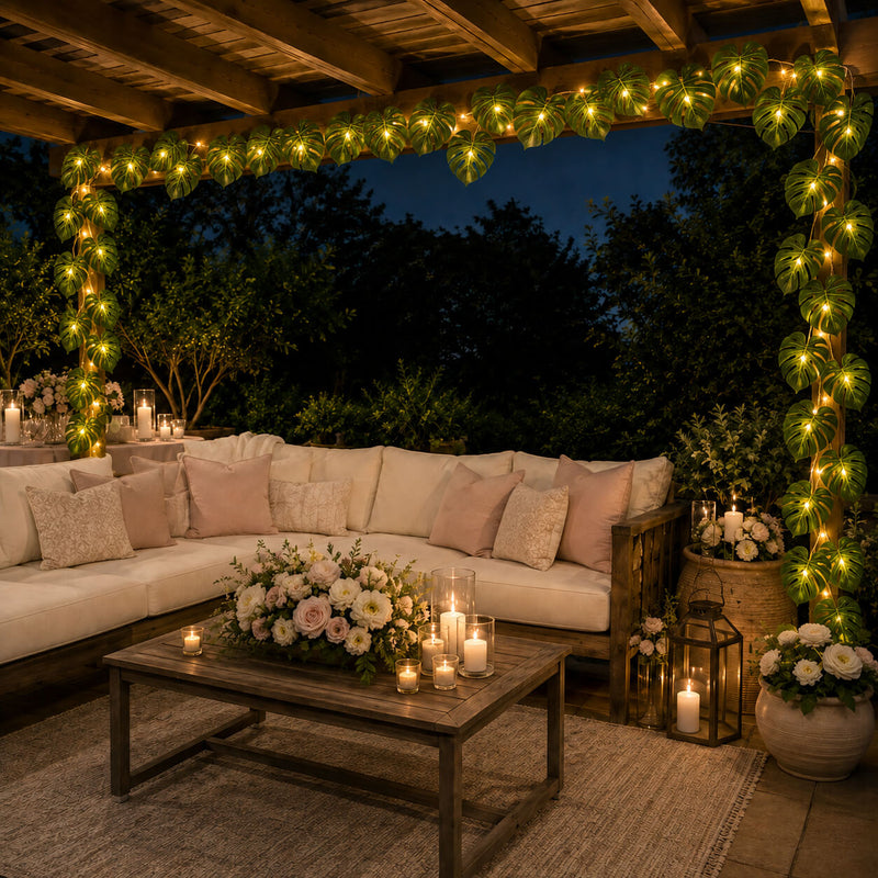 Warm White LED Artificial Monstera Leaf Garland String Lights, Wall Hanging Tropical Palm Leaves Vine 10ft - thumbnail number 8