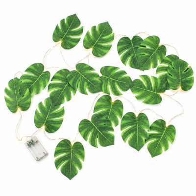 Warm White LED Artificial Monstera Leaf Garland String Lights, Wall Hanging Tropical Palm Leaves Vine 10ft - thumbnail number 2