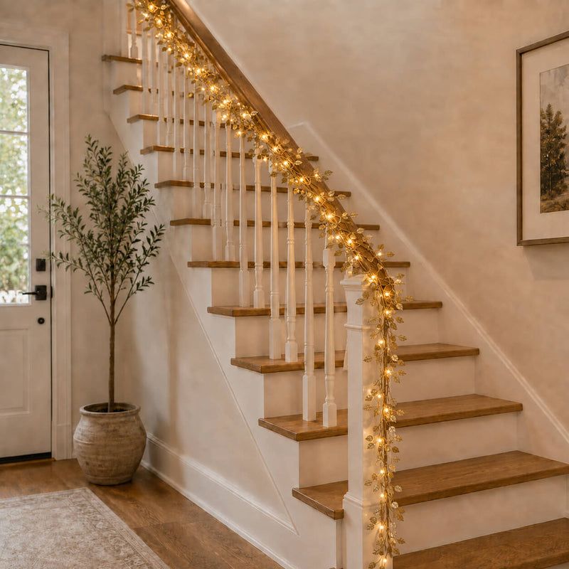 40 LED Garland Vine Lights 15ft Rose Leaf Design Metallic Gold Warm White - Battery Operated Decorative Lights - thumbnail number 11