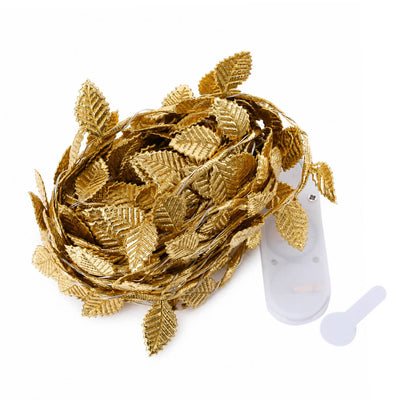 40 LED Garland Vine Lights 15ft Rose Leaf Design Metallic Gold Warm White - Battery Operated Decorative Lights - thumbnail number 1