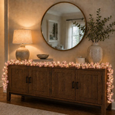 20 LED Artificial Garland String Lights 6ft Cherry Blossom Design Blush Warm White - Battery Operated Hanging Lights - thumbnail number 10