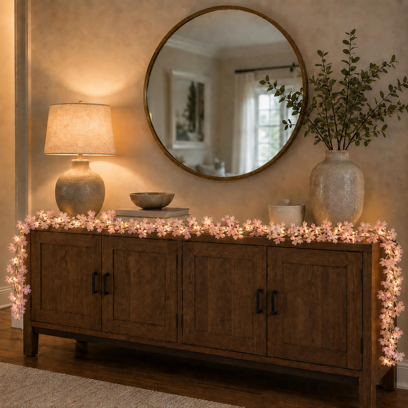 20 LED Artificial Garland String Lights 6ft Cherry Blossom Design Blush Warm White - Battery Operated Hanging Lights - thumbnail number 10