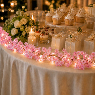 Pink cherry blossom LED garland decorating a dessert table - thumbnail number 3